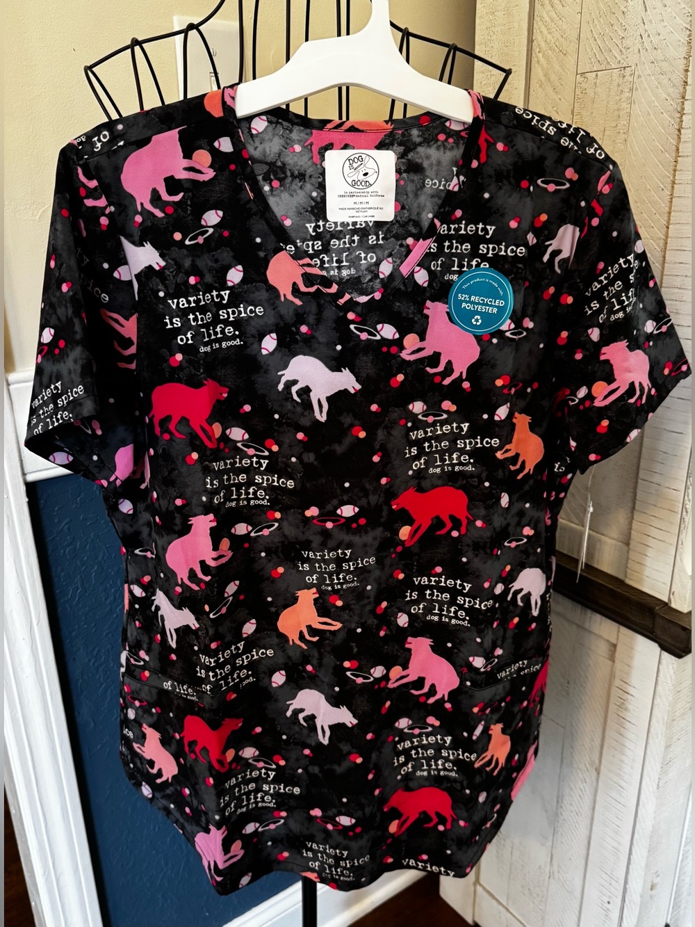 Cherokee Dog Is Good Black Scrub Top Medium M Spice Of Life Pink Dogs Scrubs Vet